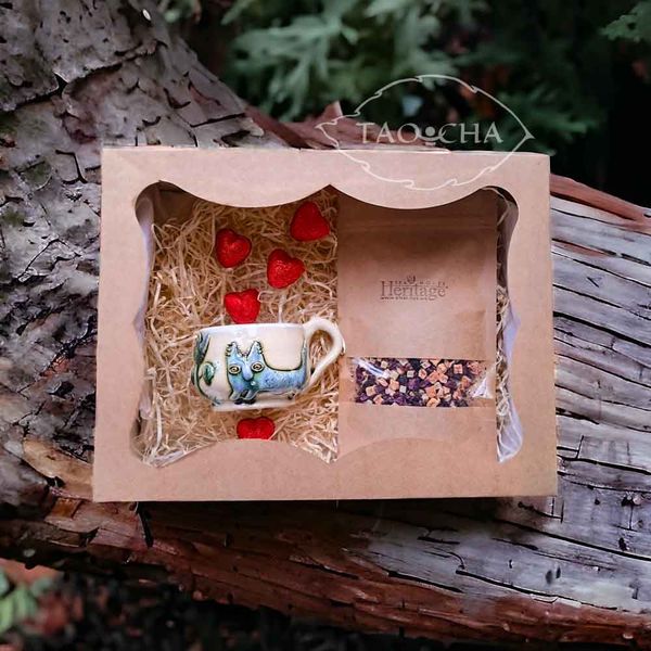 Подарунковий набір чашка "Котики" + чай серце gf011 фото
