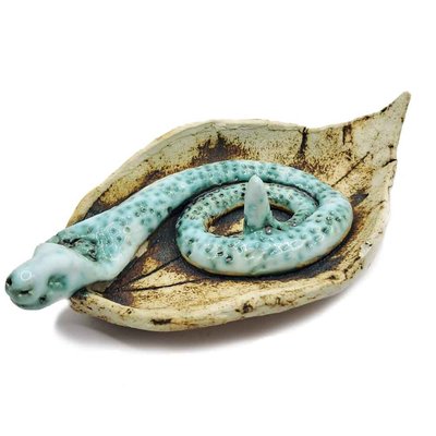 Керамічна фігурка для медитації "Змійка на листі" gf039 фото
